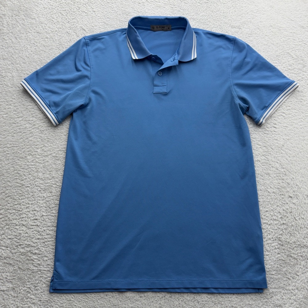 G/FORE Mens Performance Golf Polo Shirt‎ Blue Striped Trim Size M